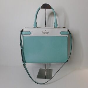 KATE SPADE Staci Colorblock Purse Bag Tiffany Blue White Structured Handbag